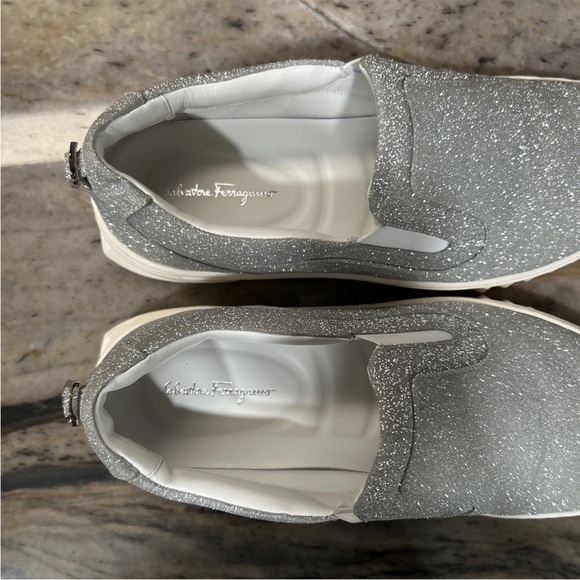 Salvatore Ferragamo Momo Glitti Silver Glitter Slip-On Sneakers size 8 - Picture 8 of 13